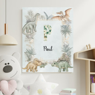 Dinosaur Personalized Name Monogram P Nursery Poster