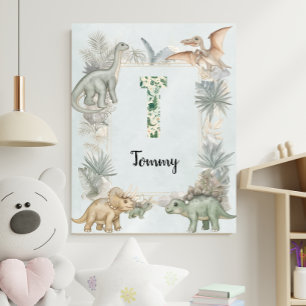 Dinosaur Personalized Name Monogram T Nursery Poster