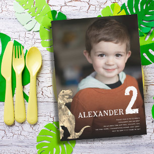 Dinosaur Personalized Photo 2nd Birthday Party Invitation
