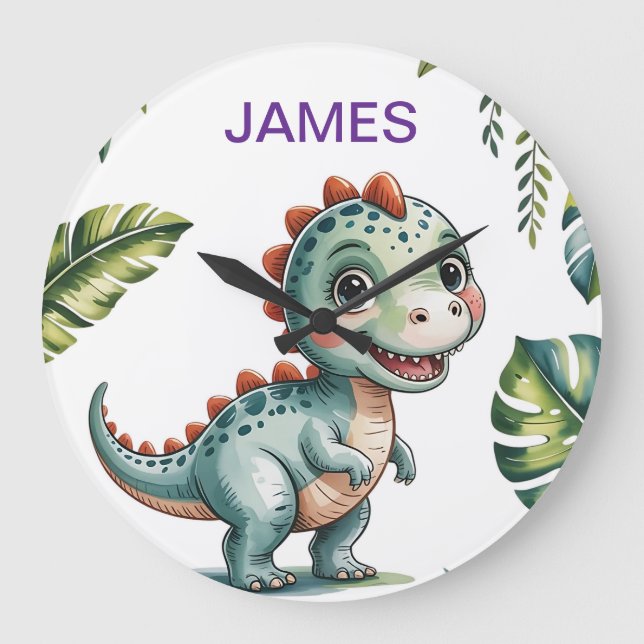  Dinosaur Personalized Wall Clock – Cute Jungle Di (Front)