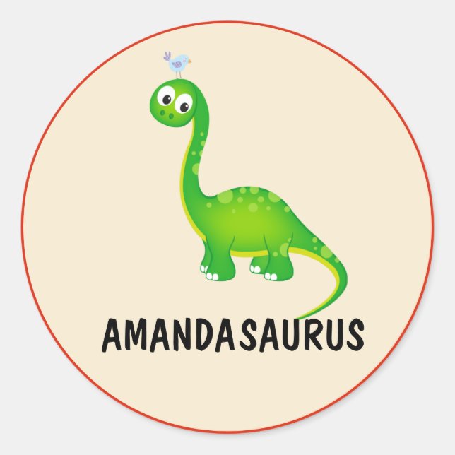 Dinosaur Personalized with Child's Name Classic Round Sticker (Front)
