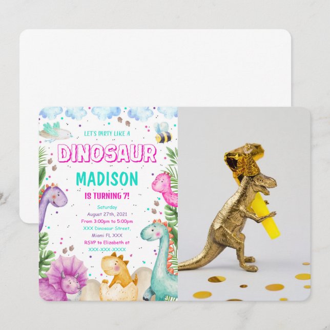 Dinosaur Photo Invitation (Front/Back)
