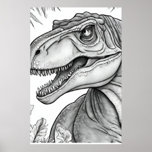 Dinosaur Picture Black + White Wall Poster