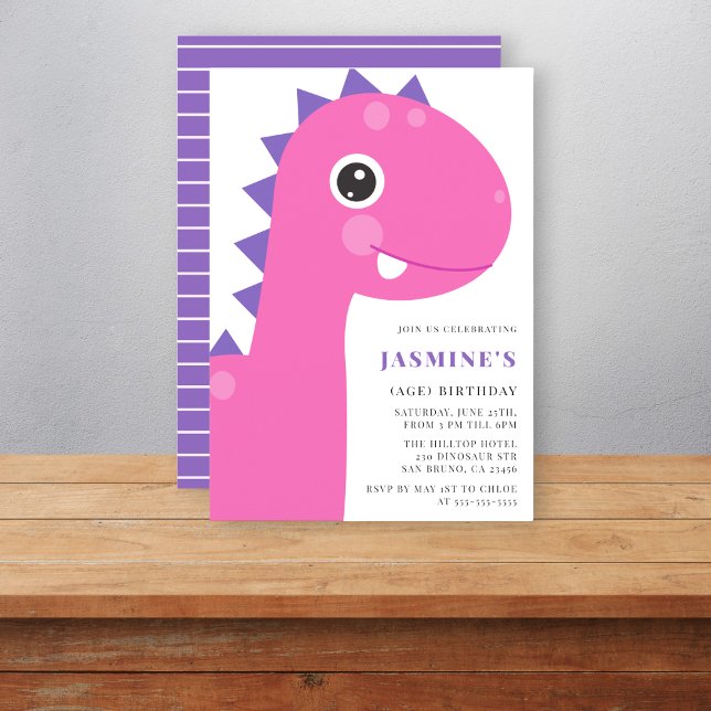 Dinosaur pink girly birthday invitation (Creator Uploaded)