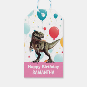 Dinosaur Pink Party Balloons Gift Tags