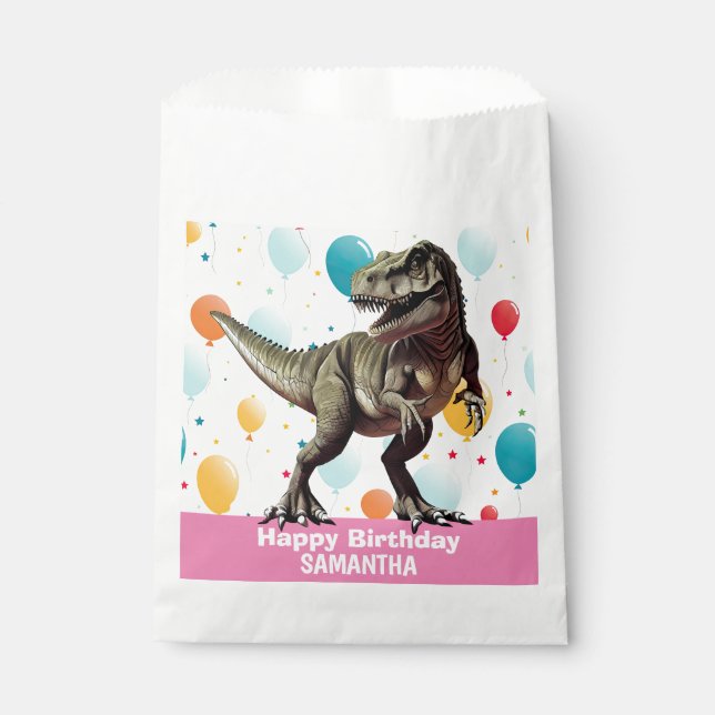 Dinosaur Pink  T Rex Favour Bag (Front)