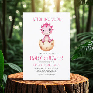 Dinosaur Pink Watercolor Hatching Soon Baby Shower Invitation