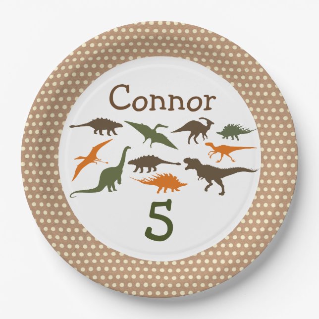Dinosaur Plate, Personalized Paper Plate (Front)