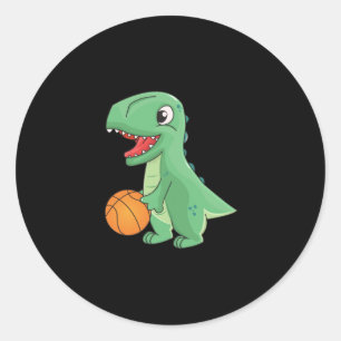 Dinosaur Playing Basketball  Classic Round Sticker