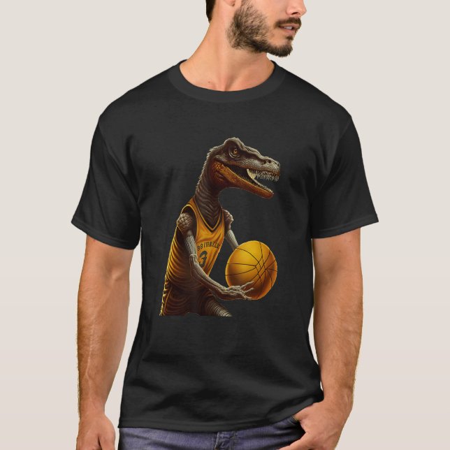 Dinosaur playing Basketball Coach Dino Trex Rex Sp T-Shirt (Front)