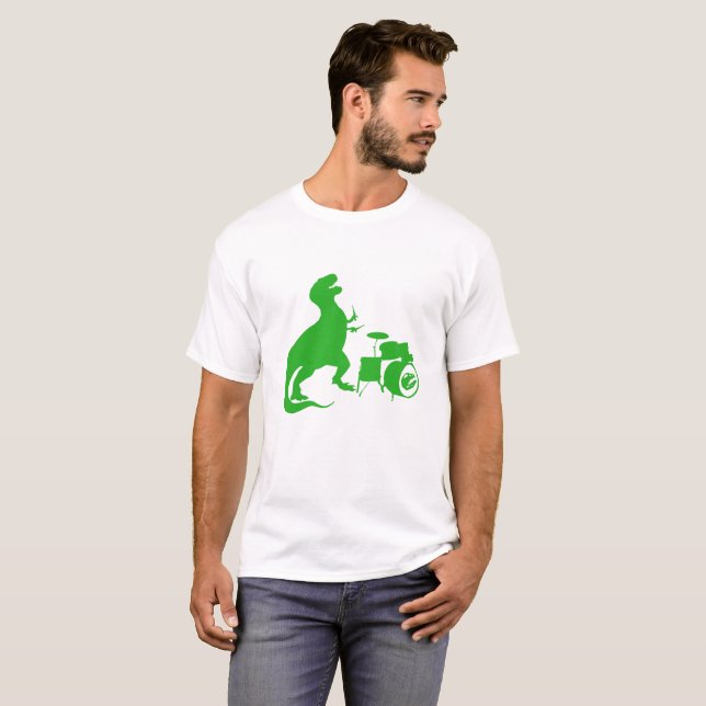 Dinosaur playing drums - Choose background color T-Shirt (Front Full)