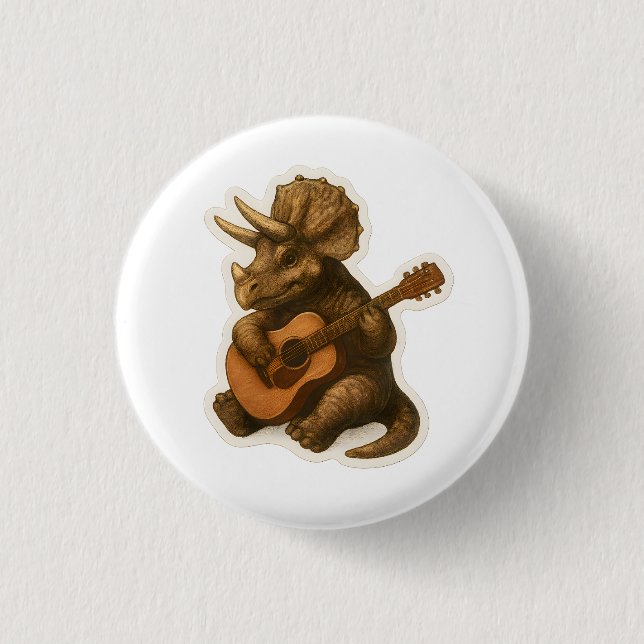 Dinosaur Playing Guitar 1 Inch Round Button (Front)