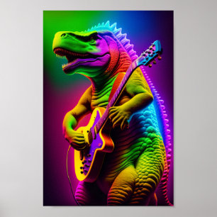 Dinosaur playing guitar poster print