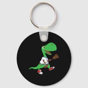 Dinosaur Playing Lacrosse Cool Dino Team Sport Gif Keychain
