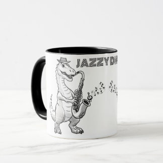 Dinosaur playing saxophone Mug
