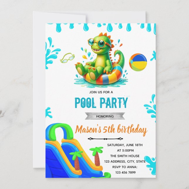 Dinosaur pool Invitation (Front)