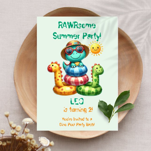 Dinosaur Pool Party Birthday Invitation | RAWRsome (Creator Uploaded)