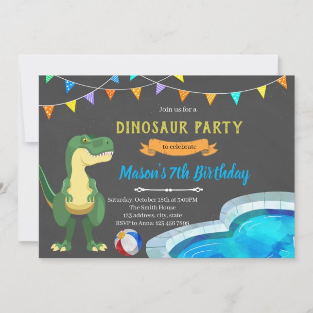 Dinosaur pool party invitation (Front)