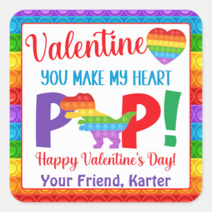 Dinosaur Pop It Kids' Valentine's Day Square Sticker