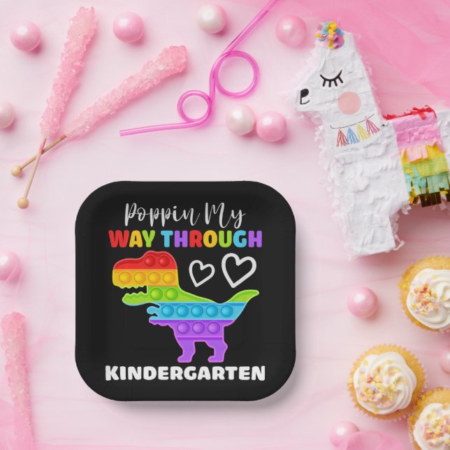 Dinosaur Poppin My Way Through Kindergarten Paper Plate (Party)