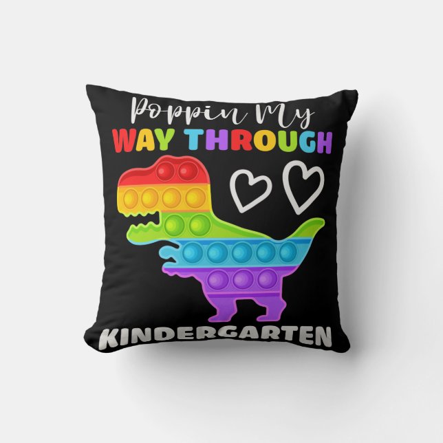 Dinosaur Poppin My Way Through Kindergarten Throw Pillow (Front)