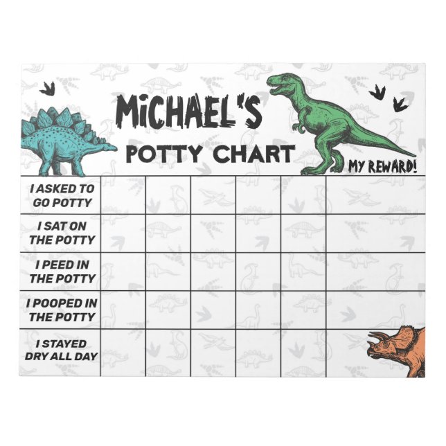 Dinosaur Potty Chart Personalized Name & Tasks Notepad (Front)