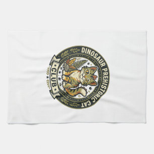 Dinosaur Prehistoric Cat Cat Graphic Tee Art - Din Kitchen Towel