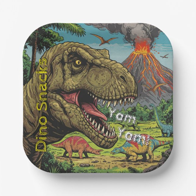 Dinosaur Prehistoric Party Paper Plate (Front)