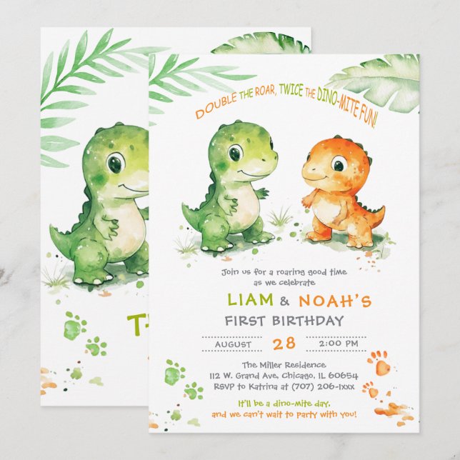 Dinosaur Premier Invitation Anniversaire Pour Jume (Devant / Derrière)