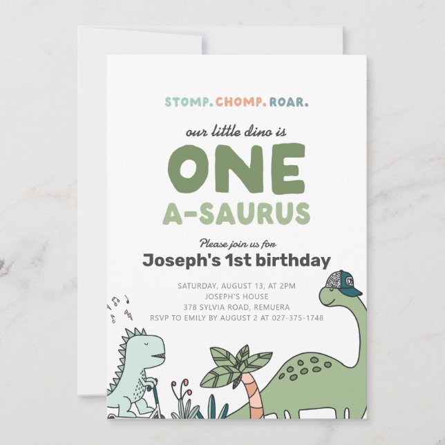 Dinosaur Premier Invitation de fête d'anniversaire (Devant)
