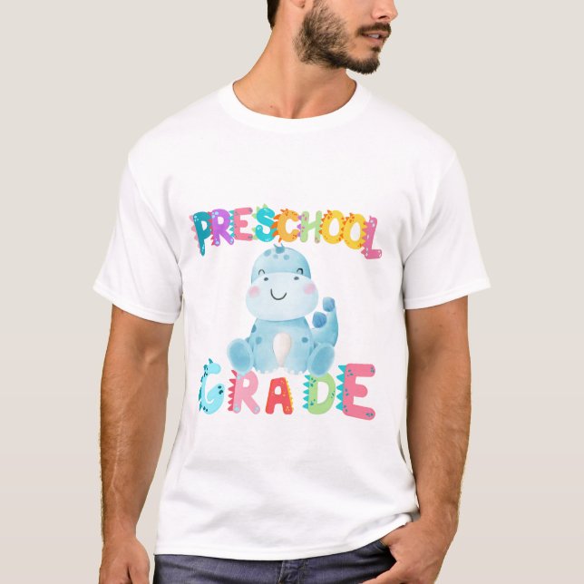 Dinosaur Preschool GRADE Squad teacher School T-Shirt (Front)