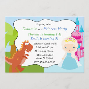 Dinosaur Princess Invitation Kids Birthday Party 3