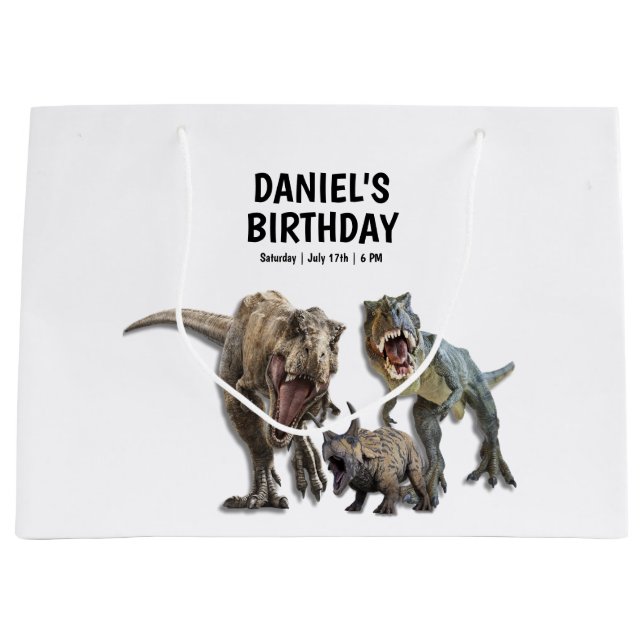 Dinosaur Printable birthday party, T rex Birthday Large Gift Bag (Front)