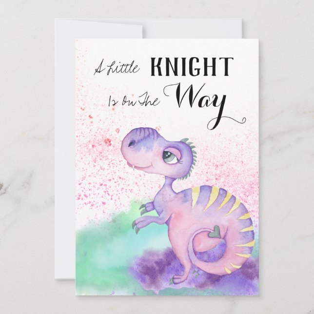 *~* Dinosaur Purple Yellow Dragon Baby Boy Shower Invitation (Front)