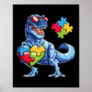 Dinosaur Puzzle Piece Autism Awareness Boys Kids M Poster
