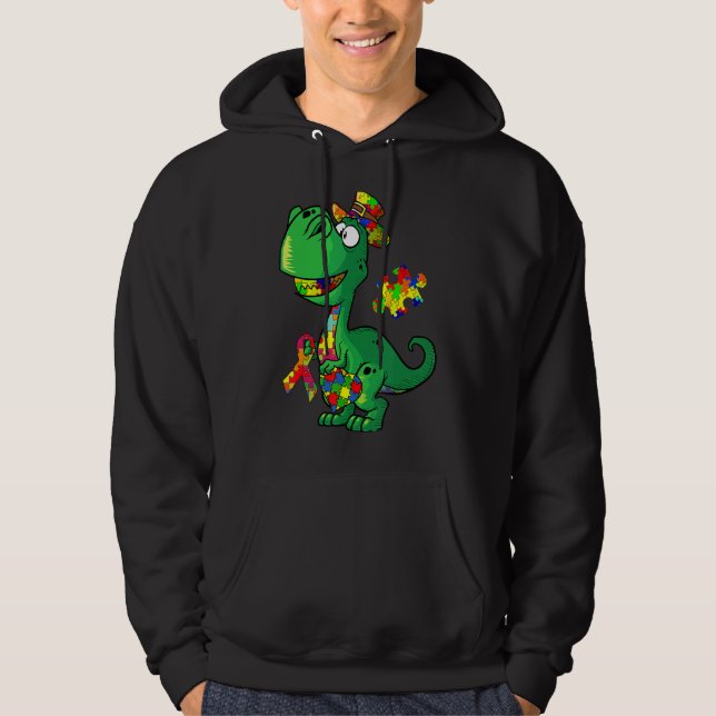 Dinosaur Puzzle Piece Hoodie Autism Awareness Boys (Front)