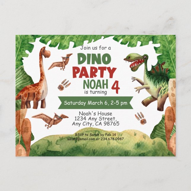Dinosaur quatrième anniversaire de fête Invitation (Devant)
