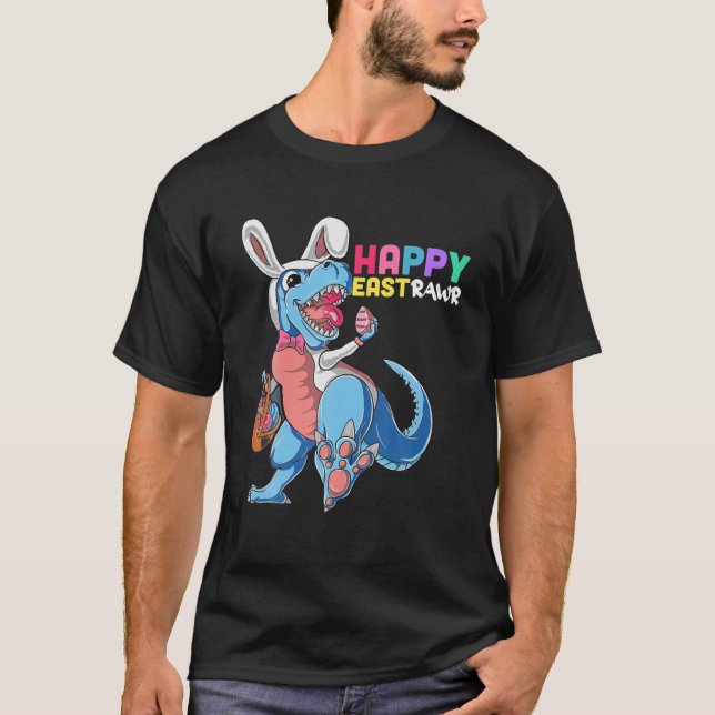 Dinosaur Rabbit Easter Day Eggs Dab Boys Girls Kid T-Shirt (Front)