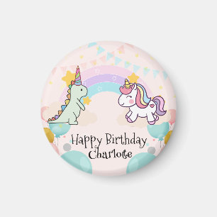  Dinosaur Rainbow Unicorn gradient birthday party  Magnet