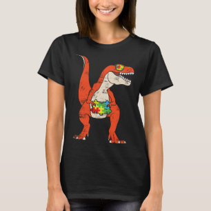 Dinosaur Raptor Colourful Puzzle Autism Awareness T-Shirt
