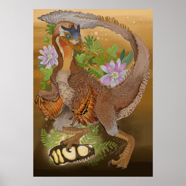Dinosaur Raptor Jungle Art Poster (Front)