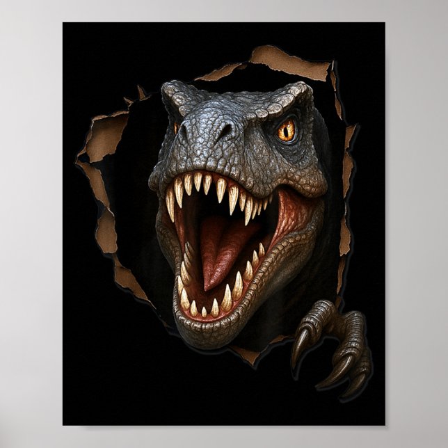 Dinosaur Raptor Torn Cloth Funny 3D Graphic Poster (Front)