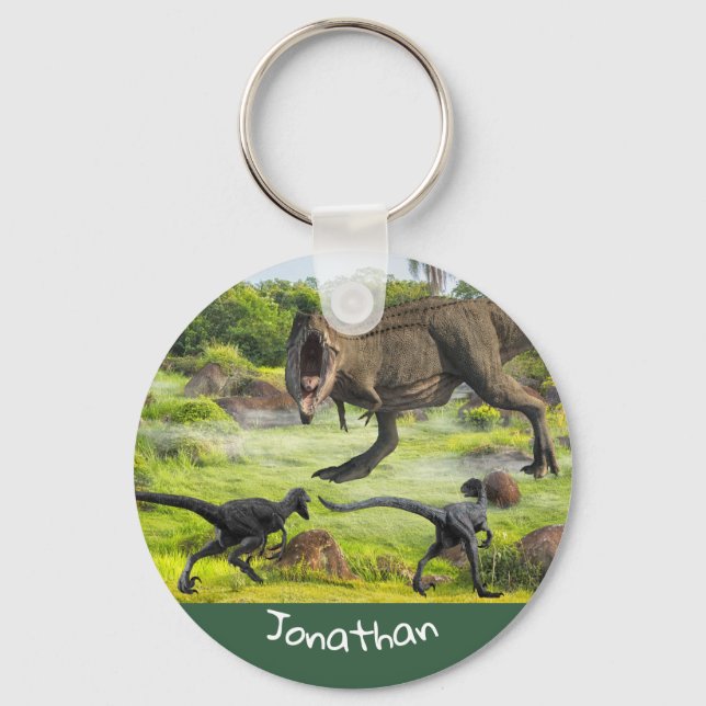 Dinosaur Raptor Tyrannosaurus Battle Name  Keychain (Front)