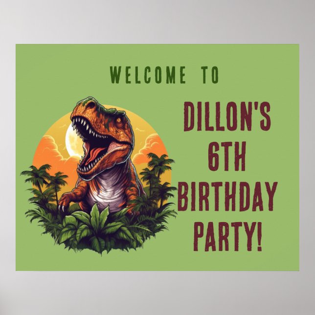 Dinosaur Rawr Birthday Poster Sign (Front)