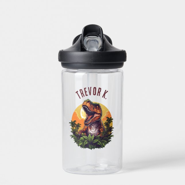 Dinosaur Rawr Customizable Kids Water Bottle (Front)