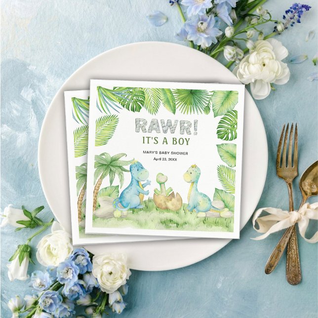 Dinosaur Rawr It's a Boy Baby Shower  Napkin (Creator Uploaded)