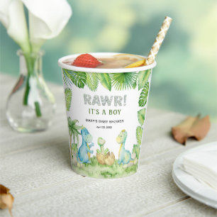 Dinosaur Rawr It's a Boy Baby Shower Paper Cups