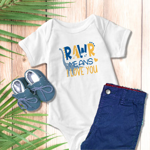 Dinosaur Rawr Means I Love You Cute Boy Baby Baby Bodysuit