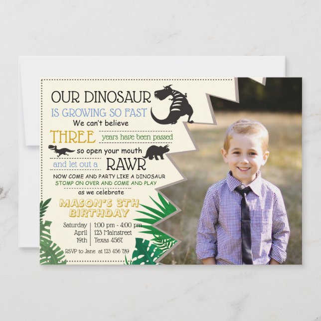 Dinosaur Rawr Personalize Image Birthday RSVP Invitation (Front)