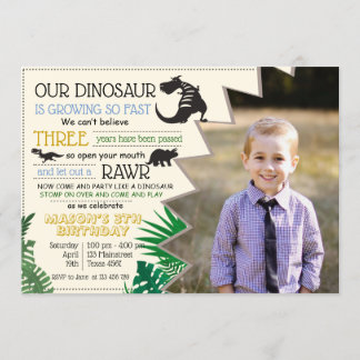 Dinosaur Rawr Personalize Image Birthday RSVP Invitation